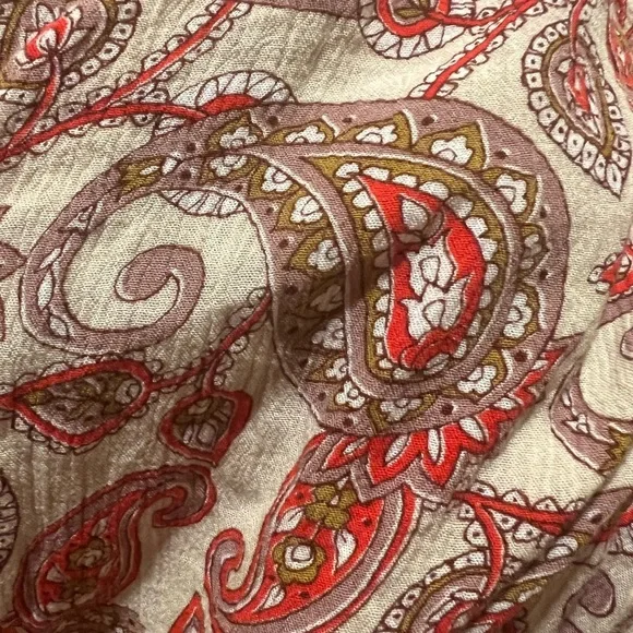 Show me your Mumu rayon Pom Pom drawstring paisley dress Red and taupe - Picture 3 of 11